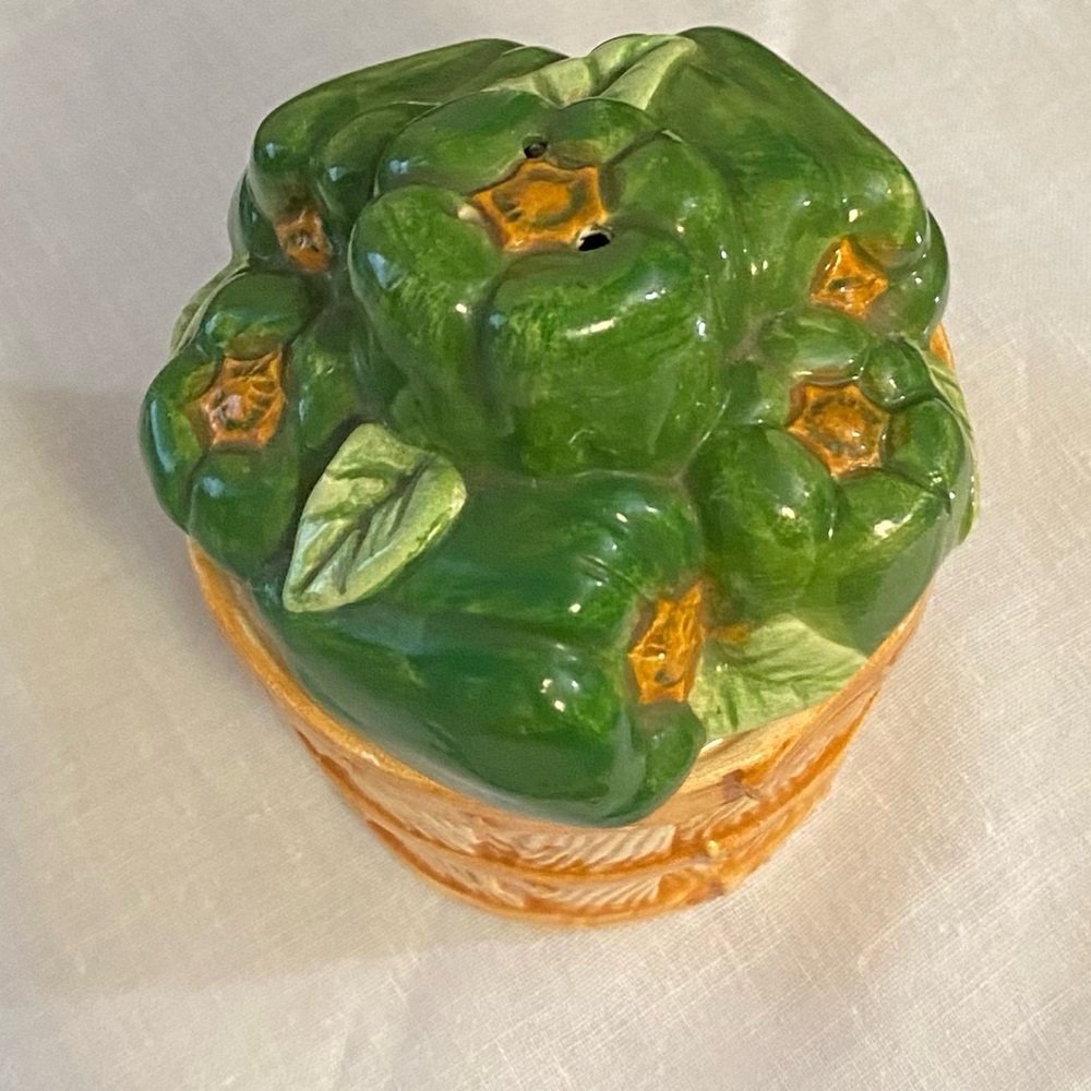 Vintage Green Peppers Basket Salt Pepper Shakers